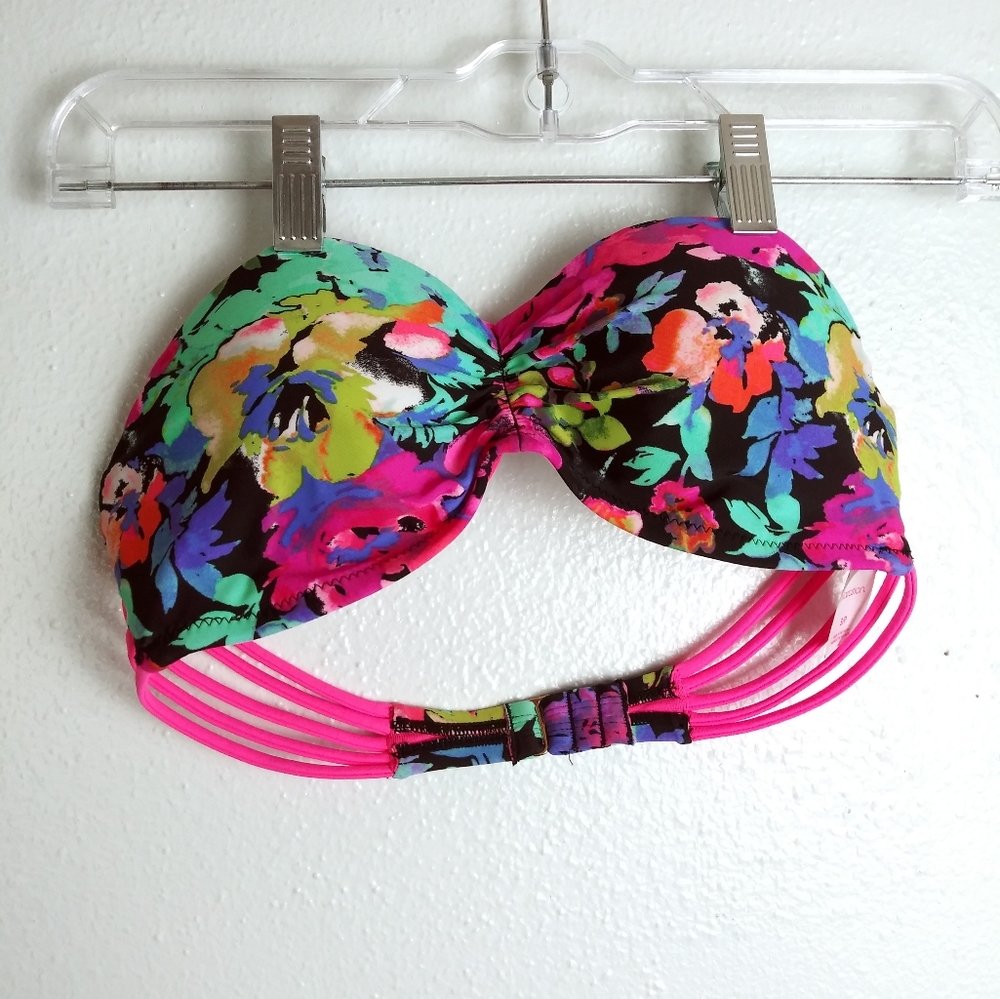 Xhilaration Pink Floral Print Swimming Strapless Bikini Top S/P Summer Beach